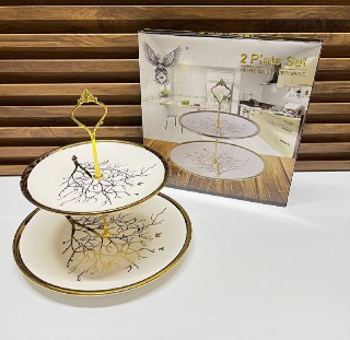 Présentoir à Desserts et Collations en Céramique Dorée