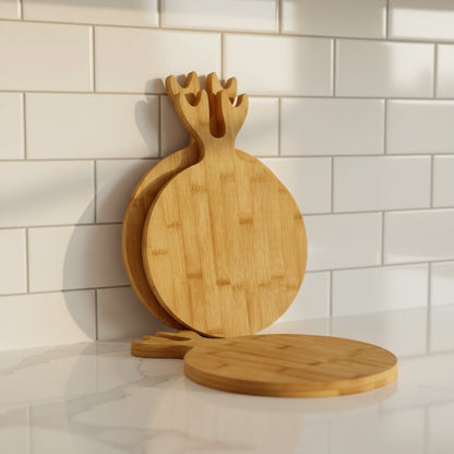 Planche à découper en bambou en forme de grenade 2 piece