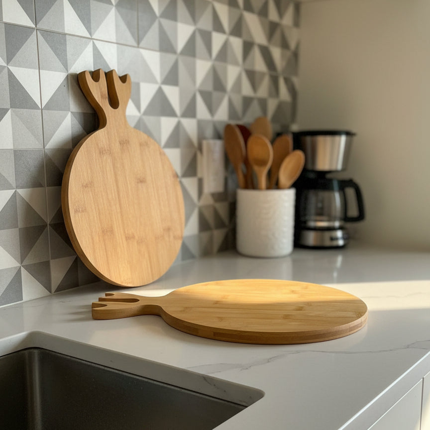 Planche à découper en bambou en forme de grenade 2 piece