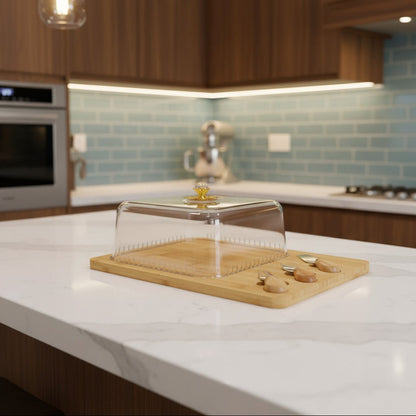 Plateau à Fromage en Bambou avec Cloche & Couteaux