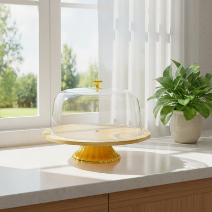 Cloche à gâteau élégante avec base en bambou