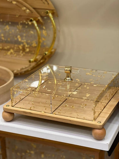 Vivosee™ Boîte de Service en Acrylique Compartimentée avec Base en Bois
