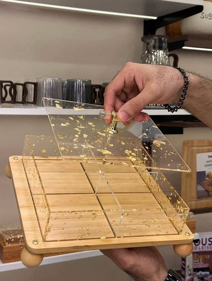 Vivosee™ Boîte de Service en Acrylique Compartimentée avec Base en Bois