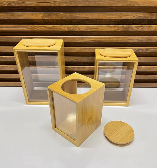 L'Écrin Naturel : Boîtes de Rangement en Bambou et Verre