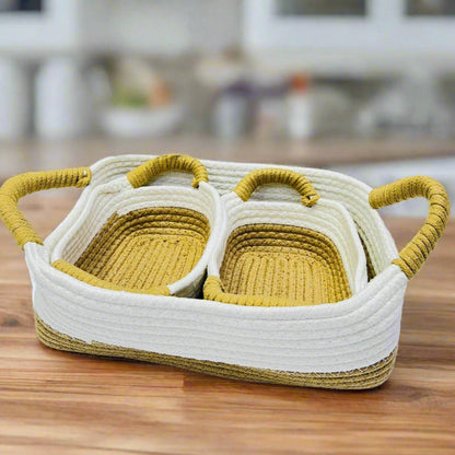 Lot de 3 Paniers de Rangement en Corde de Paille & Coton avec Poignées