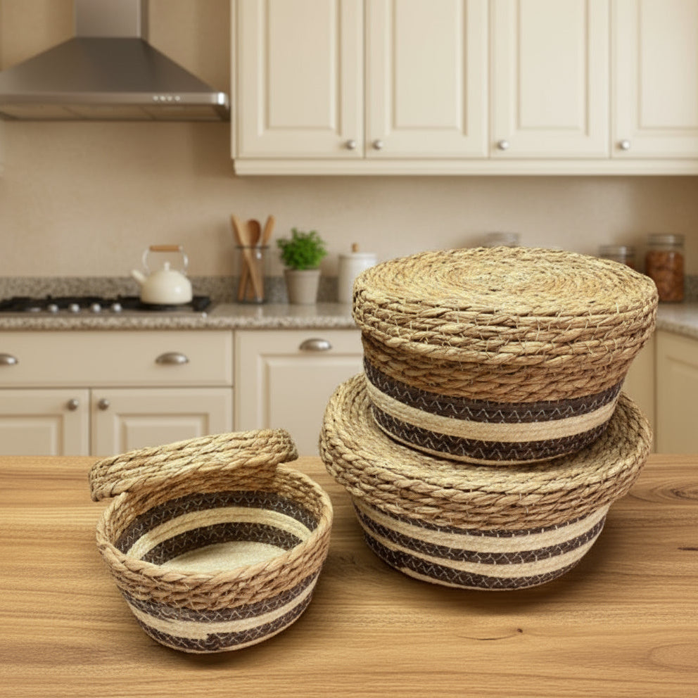 Ensemble de paniers tressés naturels 3 piece