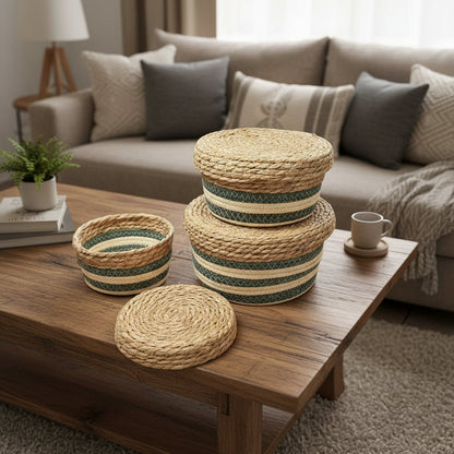 Ensemble de paniers tressés naturels 3 piece