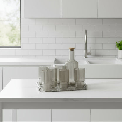 Service à eau en verre doré avec plateau 8 Piece