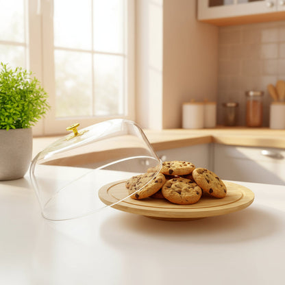 Cloche à gâteau élégante avec base en bambou