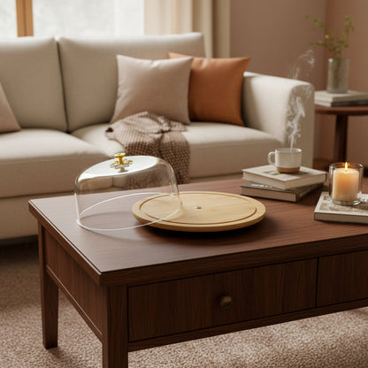 Cloche à gâteau élégante avec base en bambou