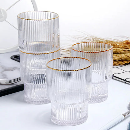 Ensemble de 6 tasses à jus en verre moderne avec bordure dorée