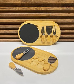 Ensemble Plateau à Fromage en Bambou et Ardoise avec Ustensiles - Parfait pour l'Apéritif