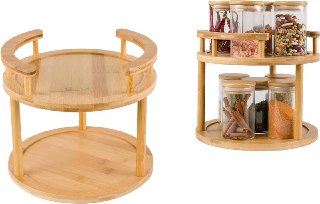 Organisateur Rotatif à Deux Niveaux en Bois de Bambou