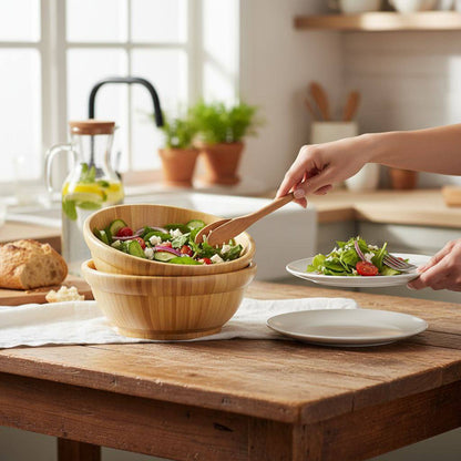 Handcrafted Natural Bamboo Serving Bowl – Lightweight Flared Wooden Salad Bowl
