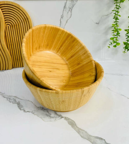 Handcrafted Natural Bamboo Serving Bowl – Lightweight Flared Wooden Salad Bowl