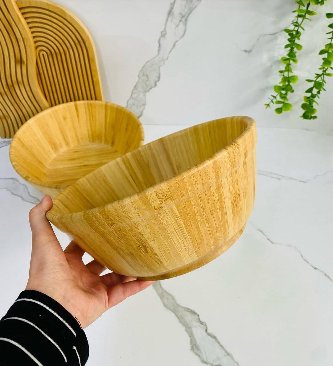 Handcrafted Natural Bamboo Serving Bowl – Lightweight Flared Wooden Salad Bowl