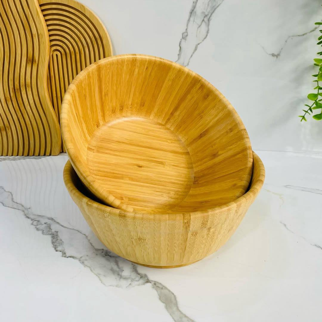 Handcrafted Natural Bamboo Serving Bowl – Lightweight Flared Wooden Salad Bowl