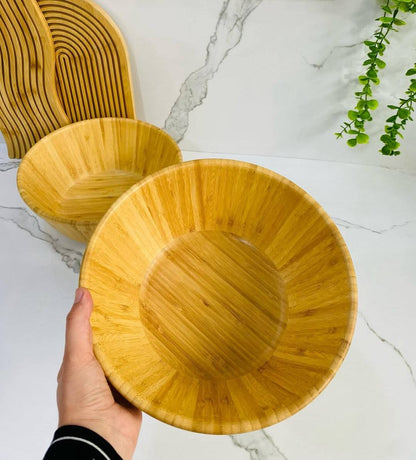 Handcrafted Natural Bamboo Serving Bowl – Lightweight Flared Wooden Salad Bowl