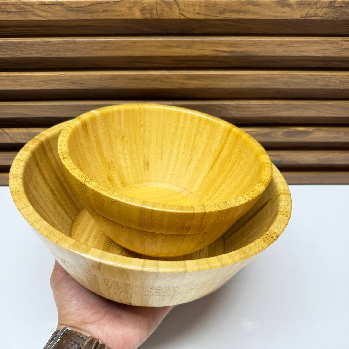 Handcrafted Natural Bamboo Serving Bowl – Lightweight Flared Wooden Salad Bowl