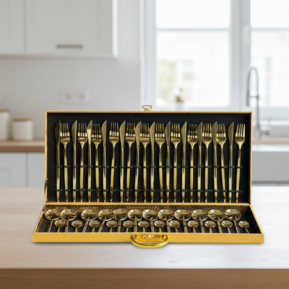 Ensemble de couverts dorés 48 pièces en acier inoxydable