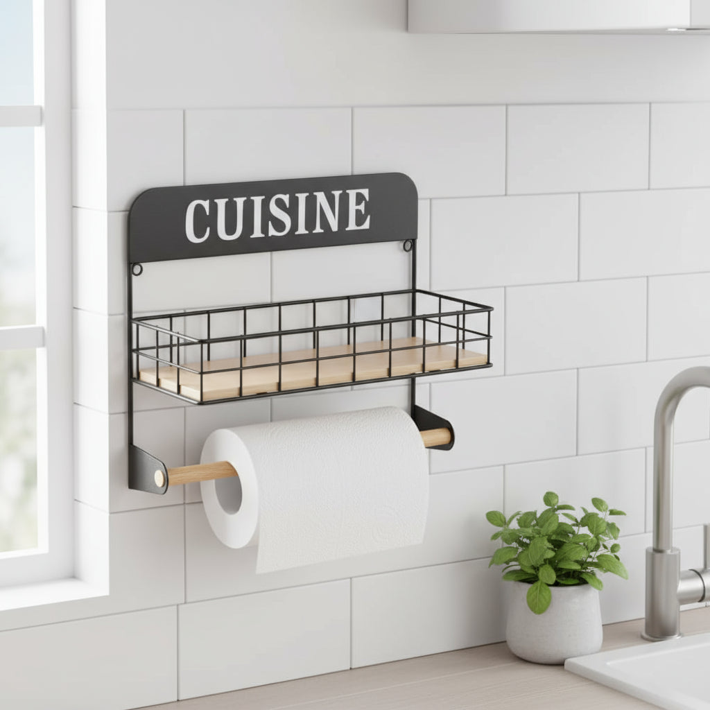 Étagère Murale “CUISINE” avec Porte-Rouleau