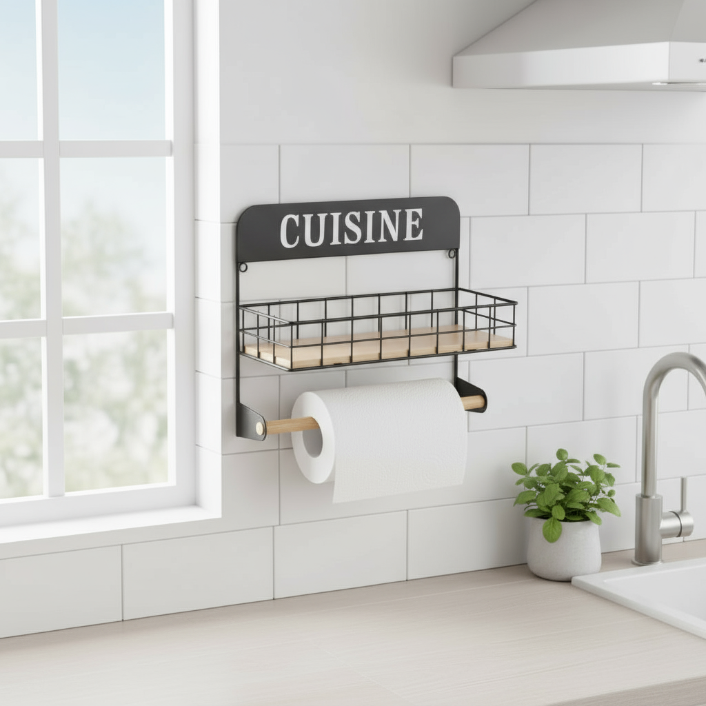 Étagère Murale “CUISINE” avec Porte-Rouleau