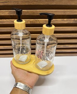 Distributeur Double en Verre et Bambou pour Savon et Liquide Vaisselle - Style et Fonctionnalité