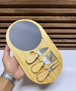 Ensemble Plateau à Fromage en Bambou et Ardoise avec Ustensiles - Parfait pour l'Apéritif