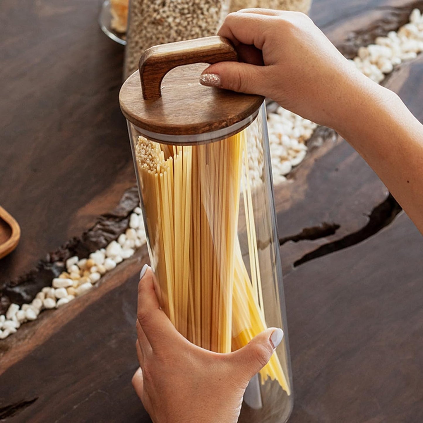 Récipients en Verre avec Couvercles en Bois Élégants