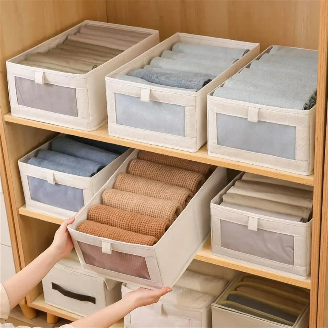 6 Boîtes de Rangement pour Placard & Dressing – Avec Poignées