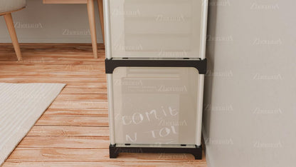 Armoire de rangement transparente modulaire multicouche – Organiseur en plastique à 2/3/4 niveaux avec portes pour la maison et le bureau
