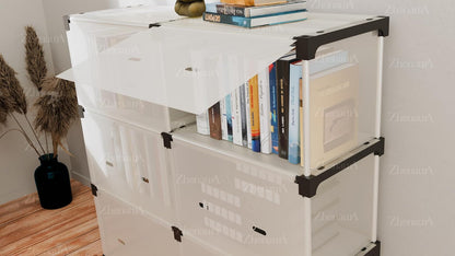 Armoire de rangement transparente modulaire multicouche – Organiseur en plastique à 2/3/4 niveaux avec portes pour la maison et le bureau