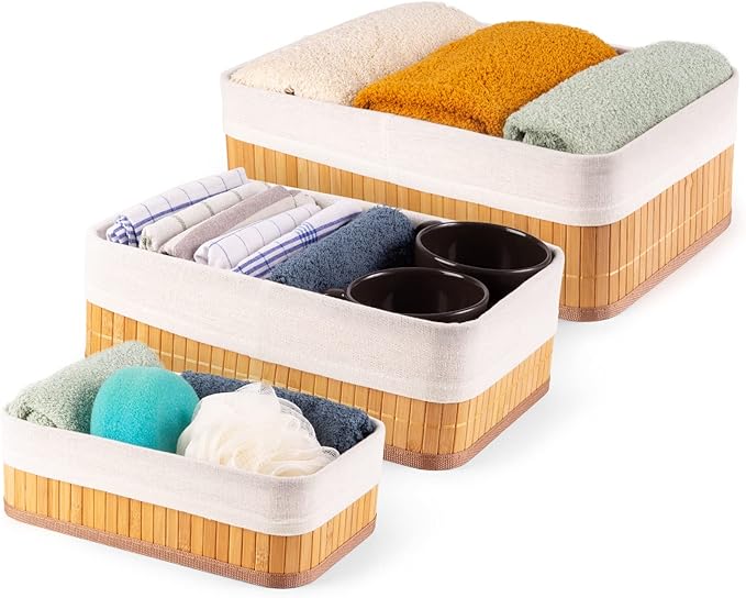 3 Paniers de Rangement Durables en Bambou