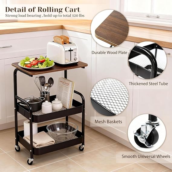 Chariot de Rangement Mobile 2 Niveaux avec Roulettes – Design Moderne &amp; Pratique