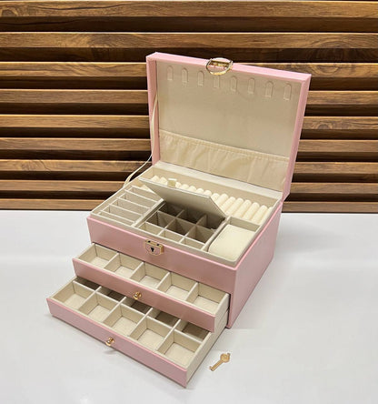 Coffret à bijoux de luxe empilable avec couvercle en verre - Noir ou blanc