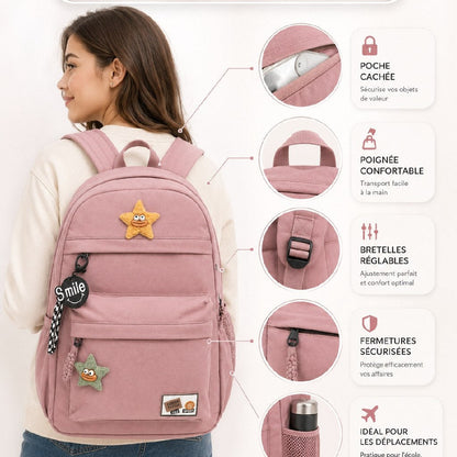 Sac à Dos Scolaire Tendance – Design Étoile & Grande Capacité