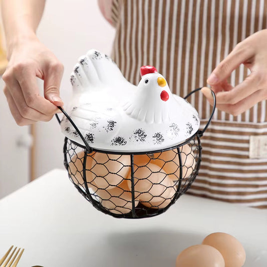 Rangement en Céramique en Forme de Poule – Idéal pour Œufs et Fruits