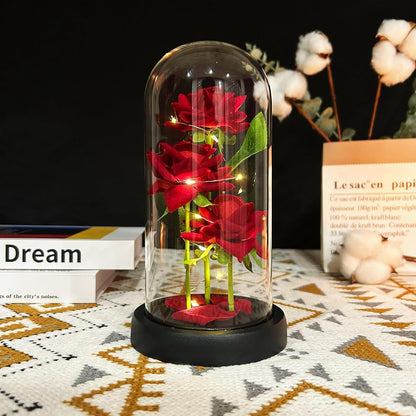 Rose Éternelle Rouge / Fleur Enchantée Lumineuse pour Épouse, Mère, Petite Amie.✨