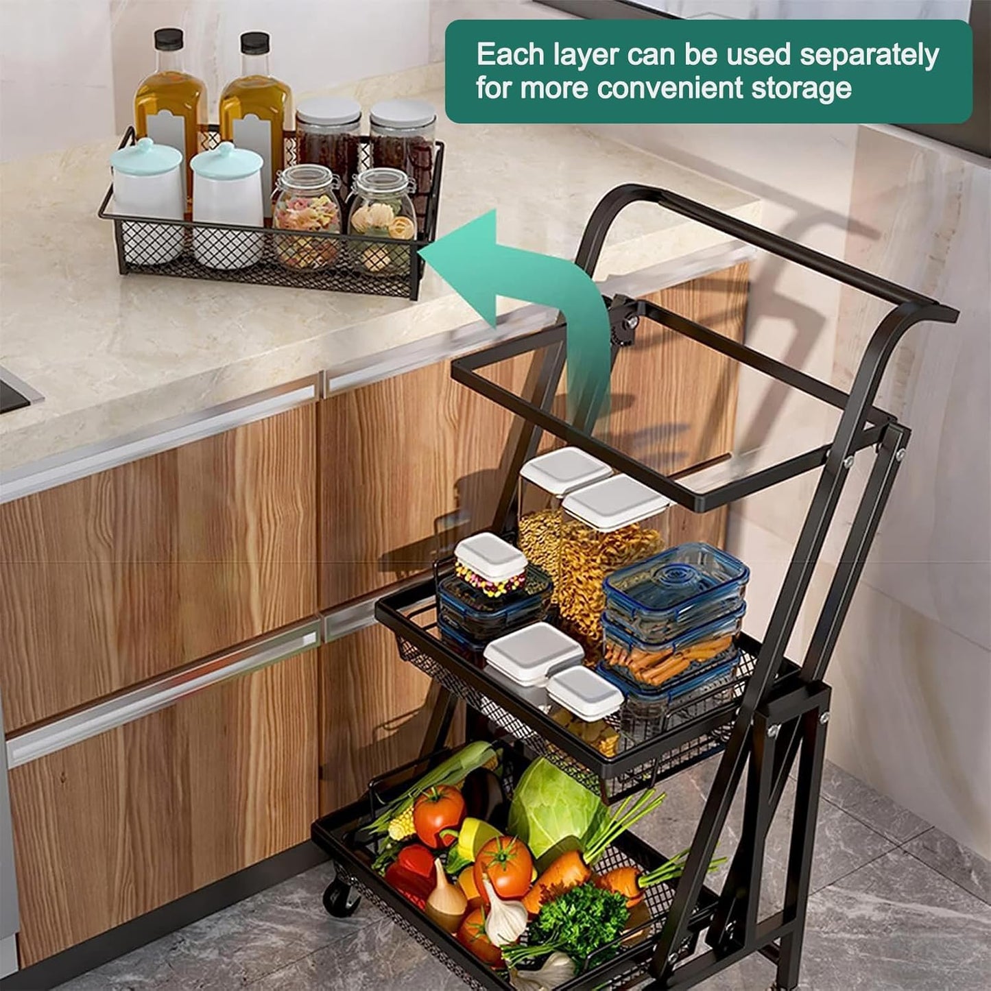 Clinson FlexiCart™ – Chariot 3-en-1 Pliable et Mobile | Rangement Intelligent pour la Maison