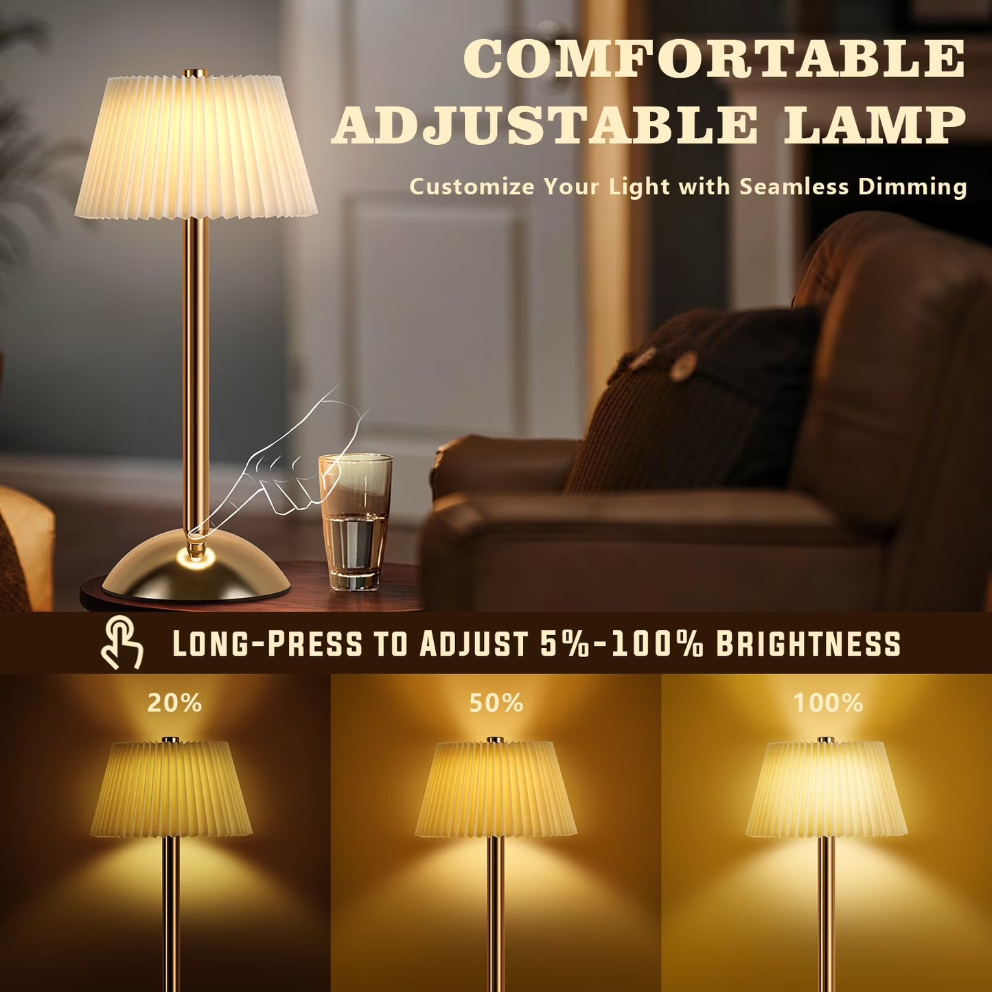 Lampe de Table Sans Fil Rechargeable Dorée – Éclairage LED Moderne et Élégant