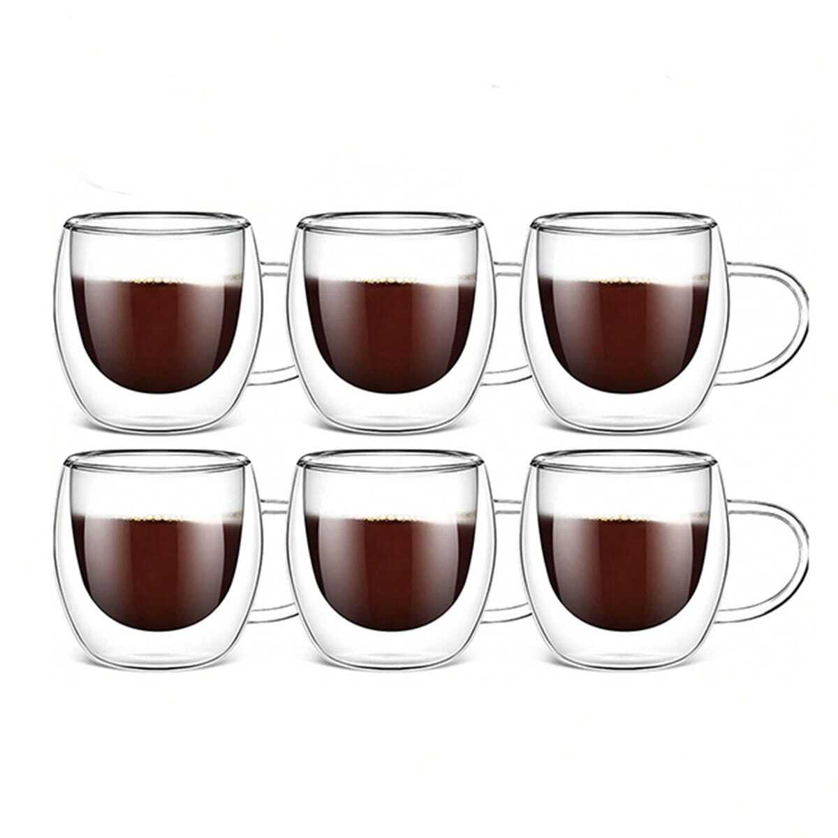 6 Tasses à Café en Verre Double Paroi avec Anse Capacité 80ml