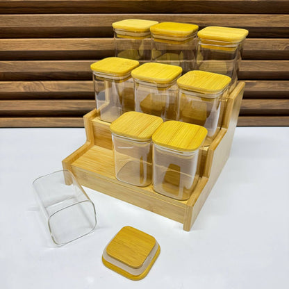 Organisateur d'Épices en Bambou 3 Niveaux – Présentoir avec Bocaux en Verre Hermétiques