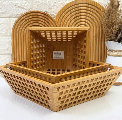 Ensemble de paniers décoratifs en bois perforé pour fruits et légumes