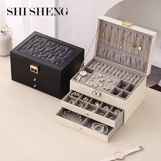 Coffret à bijoux de luxe empilable avec couvercle en verre - Noir ou blanc
