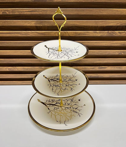 Présentoir à Desserts et Collations en Céramique Dorée