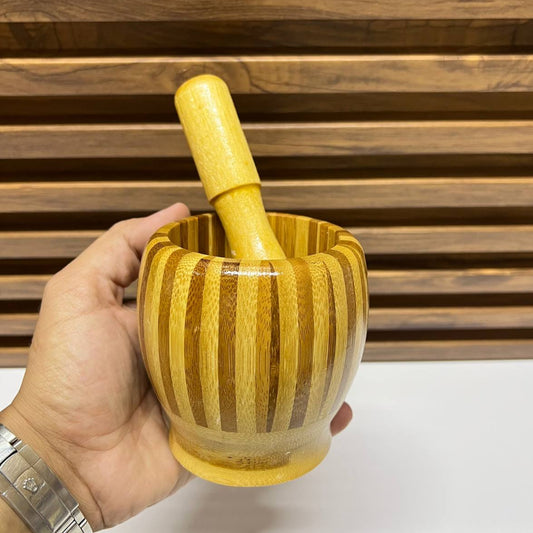 Mortier et pilon en bois de bambou - Outil de cuisine naturel