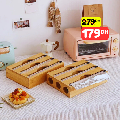 Distributeur Rond 3-en-1 en Bambou – Film, Papier, Aluminium