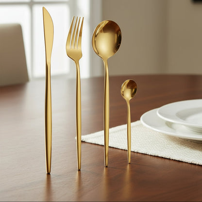 Ensemble de couverts dorés 48 pièces en acier inoxydable