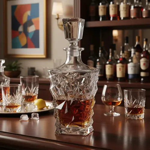 Carafe à Whisky en Cristal Facetté – Bouteille de Luxe pour Spiritueux