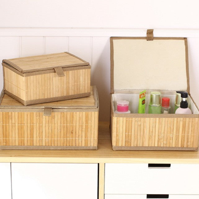 3 Paniers de Rangement Pliables en Bambou